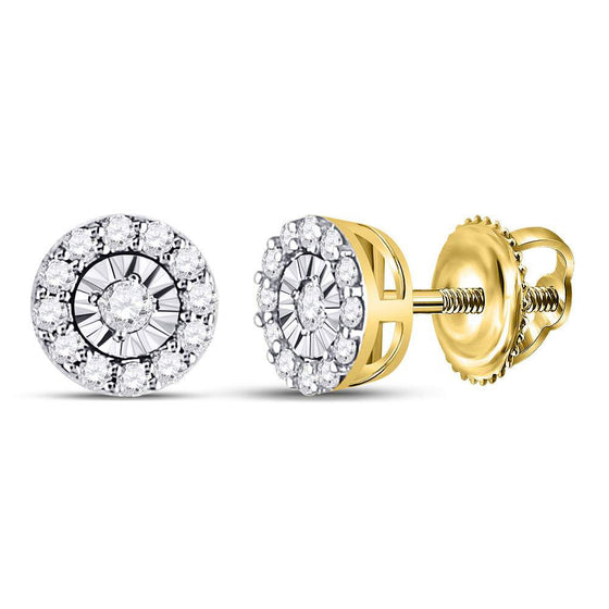 14k Yellow Gold Womens Round Diamond Halo Earrings 1/4 Cttw