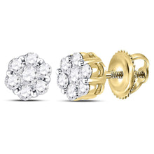  14k Yellow Gold Womens Round Diamond Flower Cluster Earrings 1/2 Cttw
