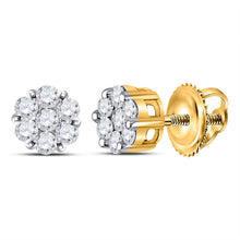  14k Yellow Gold Womens Round Diamond Flower Cluster Earrings 1/4 Cttw