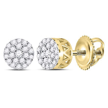  14k Yellow Gold Womens Round Diamond Concentric Circle Cluster Earrings 1/4 Cttw