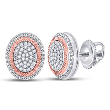  10k Two-tone Gold Womens Round Diamond Oval Cluster Earrings 1/6 Cttw