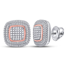  10k Two-tone Gold Womens Round Diamond Square Cluster Earrings 1/6 Cttw