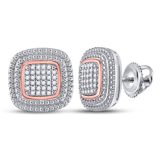 10k Two-tone Gold Womens Round Diamond Square Cluster Earrings 1/6 Cttw