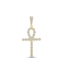  10k Yellow Gold Mens Round Diamond Ankh Cross Charm Pendant 5/8 Cttw