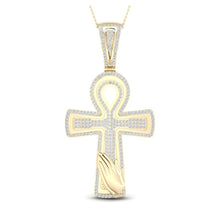  10k Yellow Gold Mens Round Diamond Ankh Cross Charm Pendant 5/8 Cttw