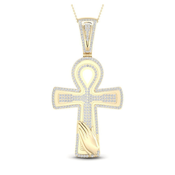 10k Yellow Gold Mens Round Diamond Ankh Cross Charm Pendant 5/8 Cttw
