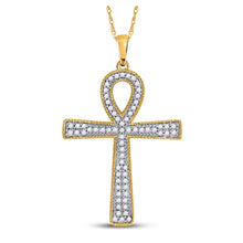  10k Yellow Gold Mens Round Diamond Ankh Cross Charm Pendant 1/6 Cttw