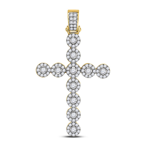 14k Yellow Gold Mens Round Diamond Cross Charm Pendant 2 Cttw