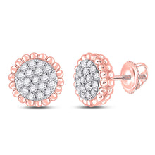  10k Rose Gold Womens Round Diamond Flower Cluster Earrings 1/4 Cttw