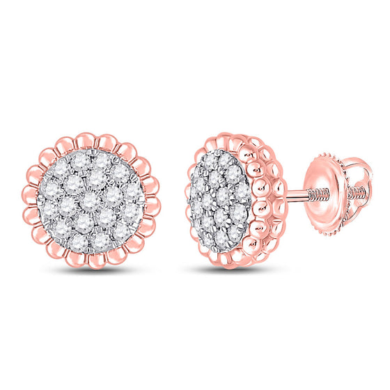 10k Rose Gold Womens Round Diamond Flower Cluster Earrings 1/4 Cttw