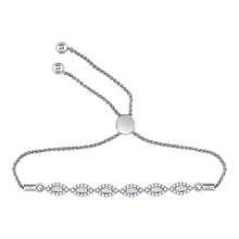  10k White Gold Womens Round Diamond Linked Oval Bolo Bracelet 3/8 Cttw