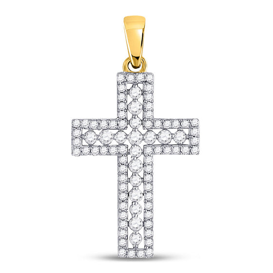 14k Yellow Gold Womens Round Diamond Cross Pendant 1/2 Cttw