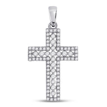  14k White Gold Womens Round Diamond Cross Pendant 1/2 Cttw