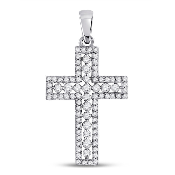 14k White Gold Womens Round Diamond Cross Pendant 1/2 Cttw