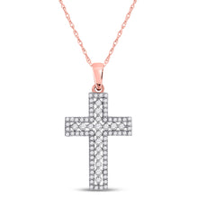  14k Rose Gold Womens Round Diamond Cross Pendant 1/2 Cttw