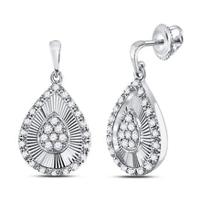  10k White Gold Womens Round Diamond Teardrop Dangle Earrings 1/3 Cttw