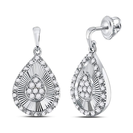 10k White Gold Womens Round Diamond Teardrop Dangle Earrings 1/3 Cttw