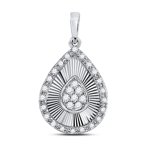 10k White Gold Womens Round Diamond Teardrop Pendant 1/6 Cttw