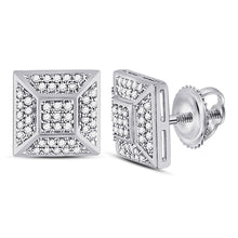  10k White Gold Round Diamond Square Cluster Stud Earrings 1/5 Cttw