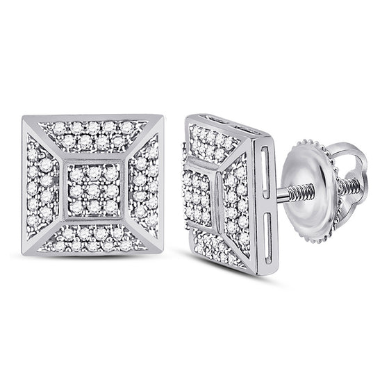 10k White Gold Round Diamond Square Cluster Stud Earrings 1/5 Cttw