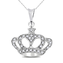  10k White Gold Womens Round Diamond Crown Pendant 1/8 Cttw