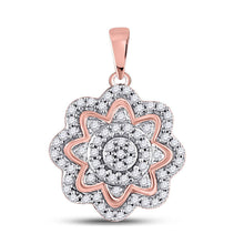  10k Rose Gold Womens Round Diamond Flower Cluster Pendant 1/5 Cttw
