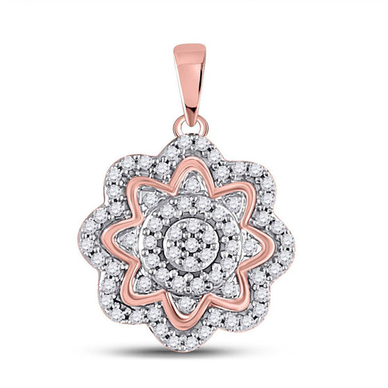 10k Rose Gold Womens Round Diamond Flower Cluster Pendant 1/5 Cttw