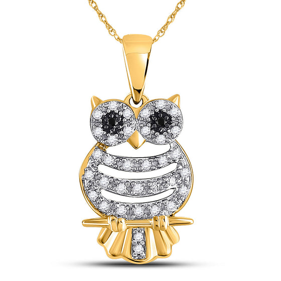 10k Yellow Gold Womens Diamond Owl Pendant 1/6 Cttw
