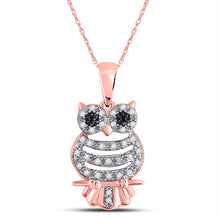 10k Rose Gold Womens Round Black Color Enhanced Diamond Owl Animal Pendant 1/6 Cttw