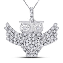  10k White Gold Womens Round Diamond Owl Bird Animal Pendant 1/4 Cttw