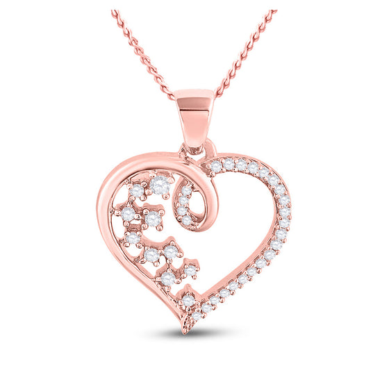 10k Rose Gold Womens Round Diamond Scattered Heart Pendant 1/8 Cttw