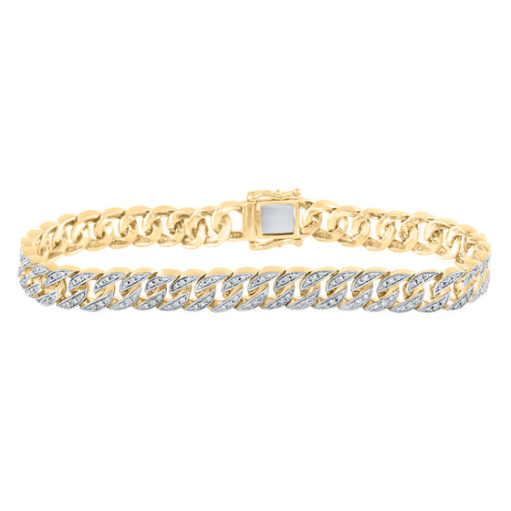 10k Yellow Gold Mens Round Diamond Cuban Link Bracelet 1-3/4 Cttw