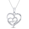 10k White Gold Womens Round Diamond Mom Double Heart Pendant 1/8 Cttw