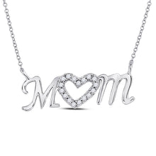  10k White Gold Womens Round Diamond Mom Heart Pendant 1/10 Cttw