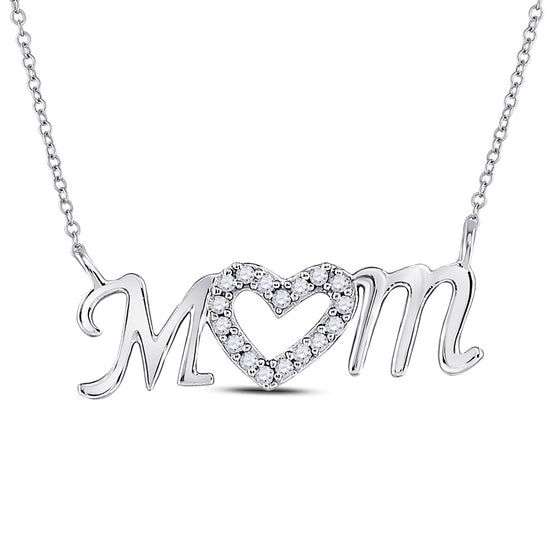 10k White Gold Womens Round Diamond Mom Heart Pendant 1/10 Cttw