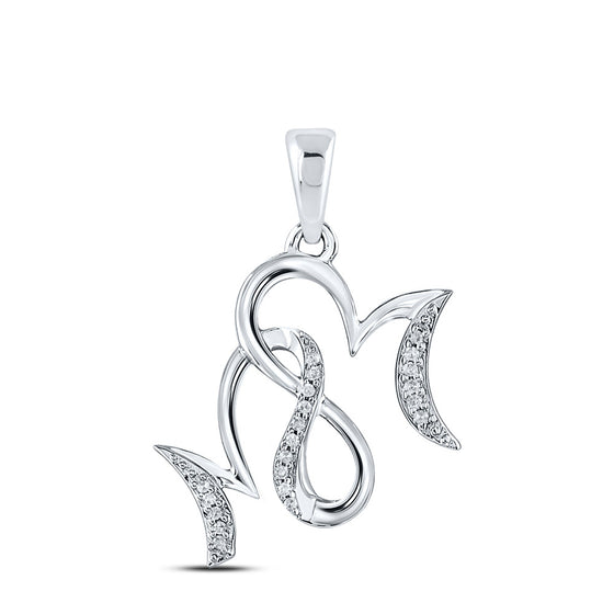 10k White Gold Womens Round Diamond Mom Pendant 1/10 Cttw