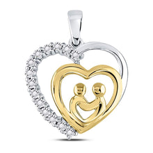  10k Two-tone Gold Womens Round Diamond Mom Child Heart Pendant 1/20 Cttw