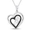 10k White Gold Womens Round Black Color Enhanced Diamond Mom Heart Pendant 1/8 Cttw