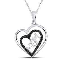  10k White Gold Womens Round Black Color Enhanced Diamond Mom Heart Pendant 1/8 Cttw