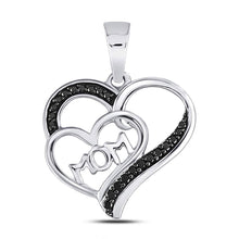  Sterling Silver Womens Round Black Color Enhanced Diamond Mom Heart Pendant 1/10 Cttw