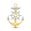 10k Yellow Gold Mens Round Diamond Anchor Wheel Nautical Charm Pendant 1-1/5 Cttw