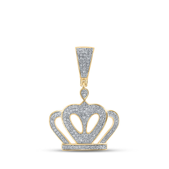 10k Yellow Gold Mens Round Diamond Crown Charm Pendant 1/2 Cttw