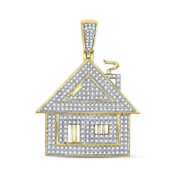 10k Yellow Gold Mens Round Diamond Trap House Charm Pendant 3/4 Cttw