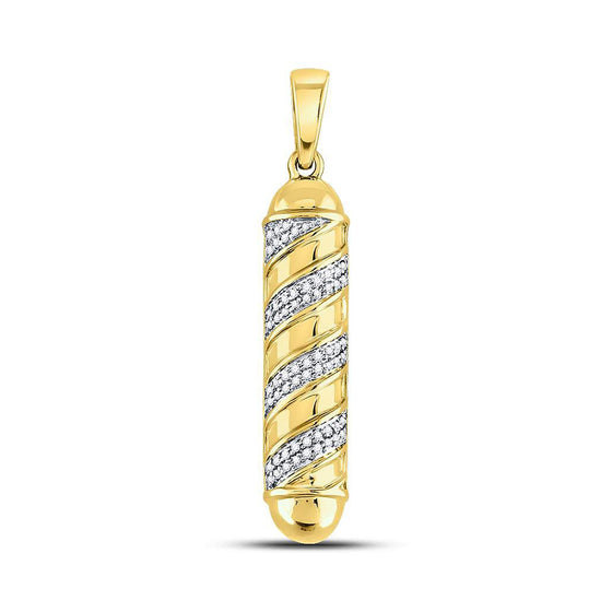 10k Yellow Gold Mens Round Diamond Barber Pole Charm Pendant 1/8 Cttw