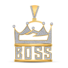  10k Yellow Gold Mens Round Diamond Boss Crown Phrase Charm Pendant 1 Cttw