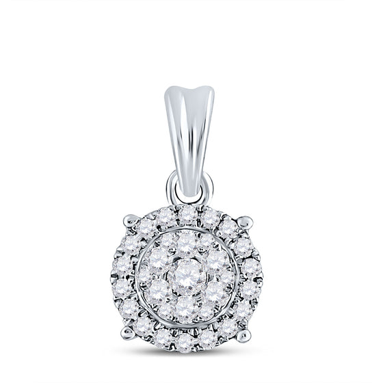 14k White Gold Womens Round Diamond Halo Cluster Pendant 1/2 Cttw