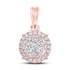 14k Rose Gold Womens Round Diamond Halo Cluster Pendant 1/2 Cttw