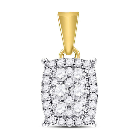 14k Yellow Gold Womens Round Diamond Rectangle Cluster Pendant 1/4 Cttw