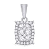 14k White Gold Womens Round Diamond Rectangle Cluster Pendant 1/4 Cttw