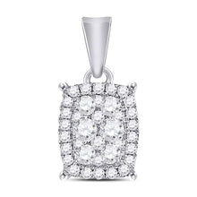  14k White Gold Womens Round Diamond Rectangle Cluster Pendant 1/4 Cttw